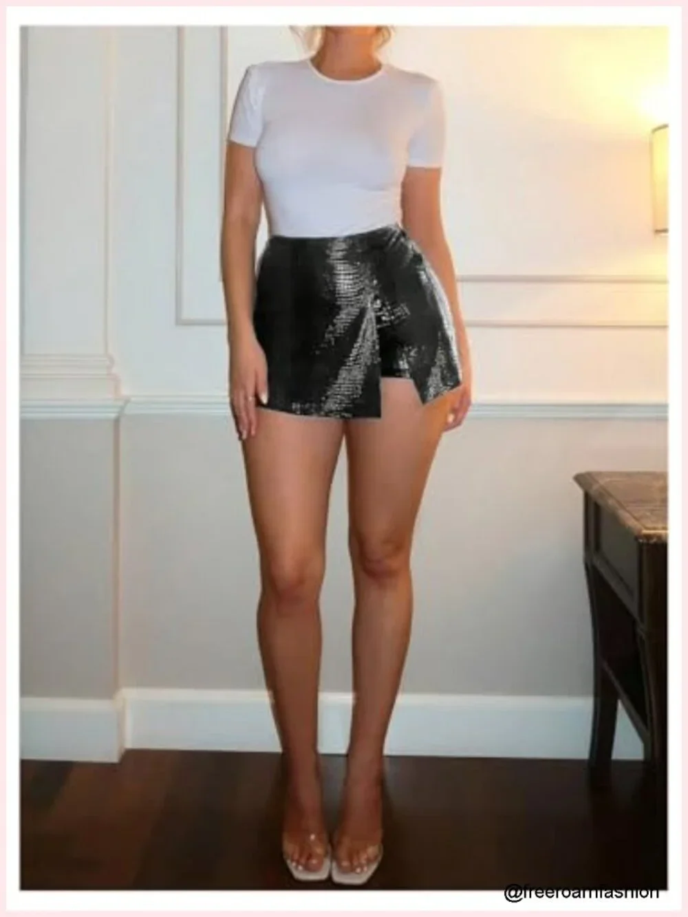 Women's PU Leather High Waisted Asymmetrical Mini Skort - Y2K Club Outfit